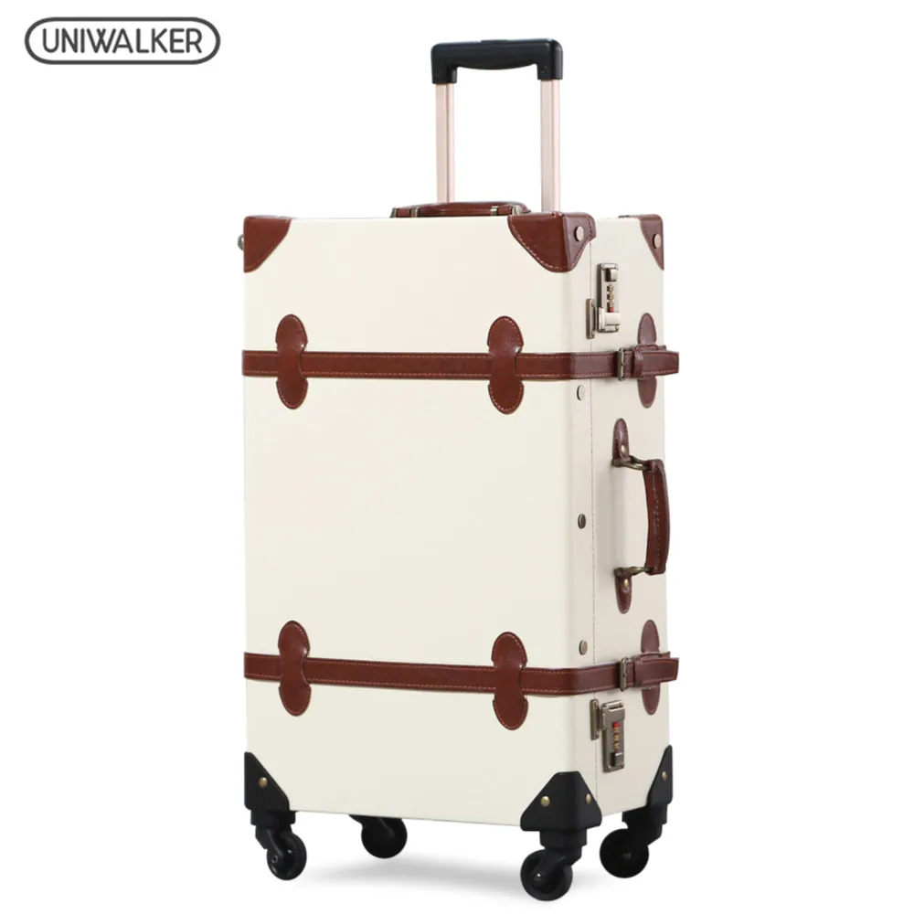 

UNIWALKER Woman & Men Beige Vintage Design Travel Luggage Set Retro Trolley Bags Classic Suitcase carry on Luggage