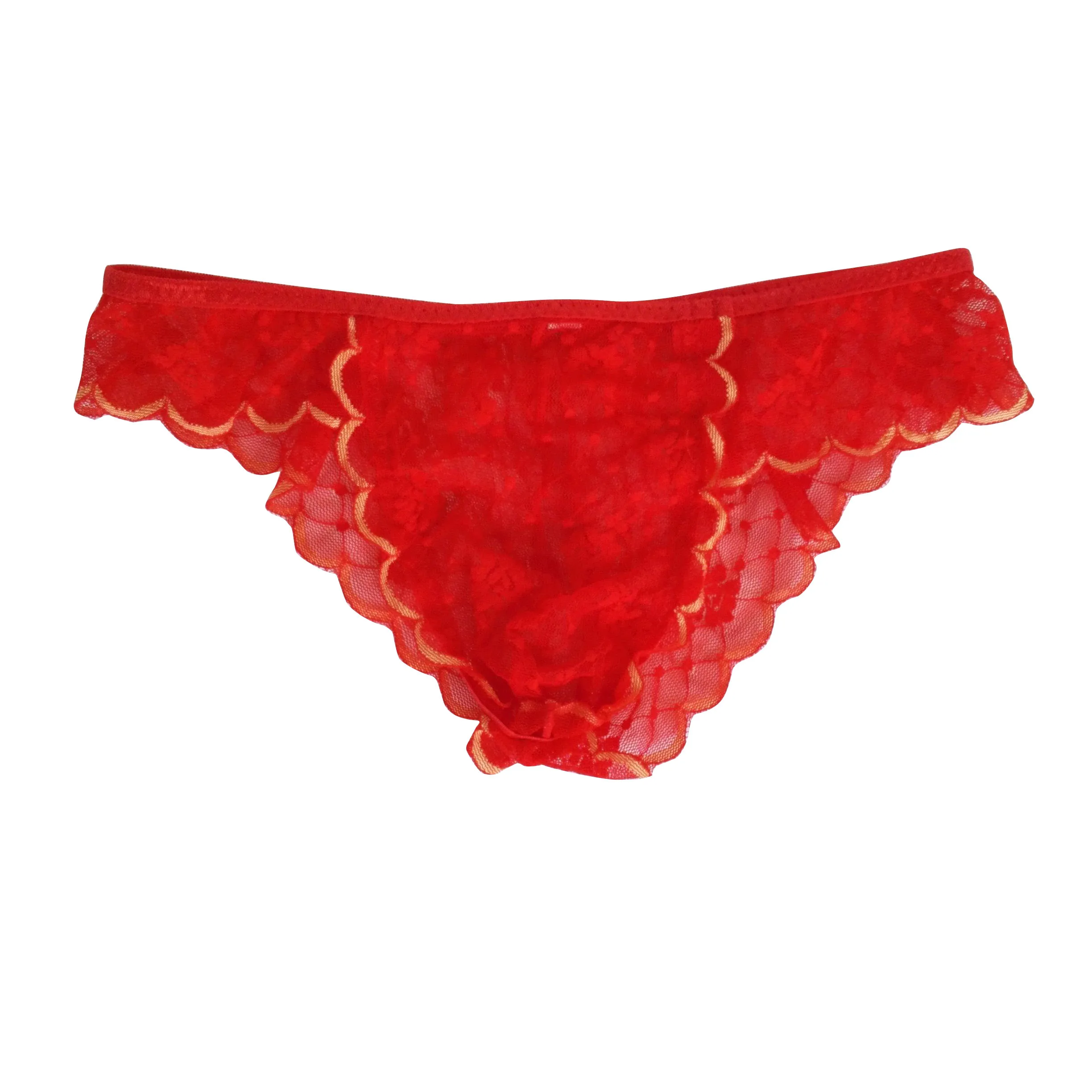 Fashion sexy panties lace mens pouch bikini low-waist briefs c-thru red