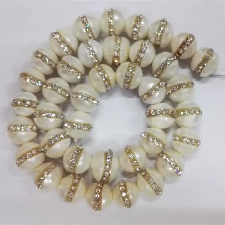 10mm Natural White Freshwater Pearl beads Pave Rhinestone Beads Jewelry findings accessory for jewelry making