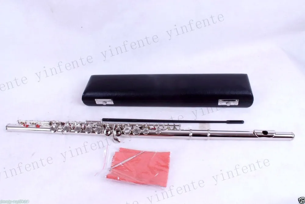 17 Holes E Key Flute Cupronickel Nickel Plated Concert Flute with Cleaning Cloth Stick Gloves Screwdriver Padded Bag