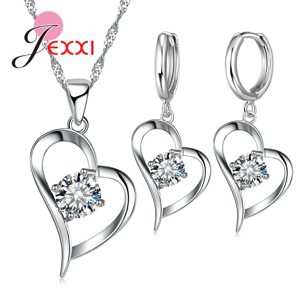 925 Sterling Silver Wedding Jewelry Sets Romantic for Women Love Heart Hollow Pendants Necklaces Earrings For Wedding