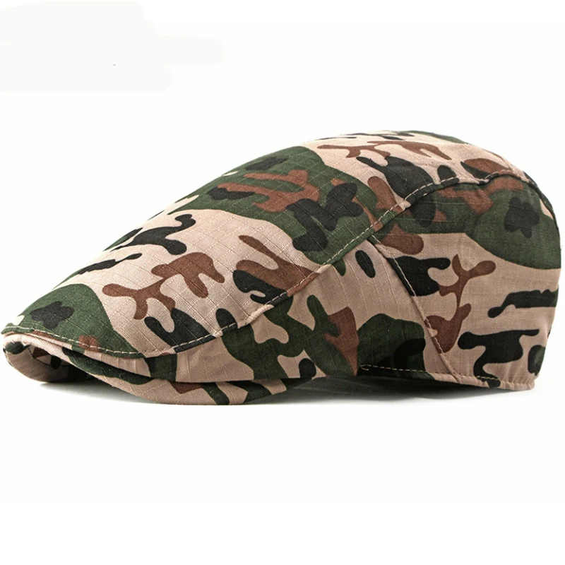 HT2362 Spring Summer Men Women Sun Hat Vintage Camo Camouflage Beret Cap Adjustable   Flat Cap Army Military Beret Men