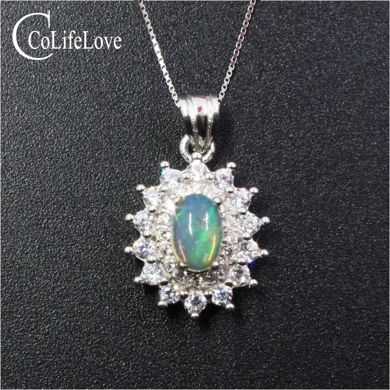 Elegant opal pendant for party 4 mm * 6 mm natural Australia opal silver pendant with necklace solid 925 silver opal jewelry