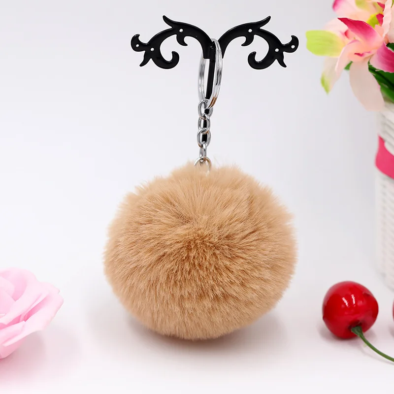 8CM Fluffy Rabbit Fur Ball Key Chain Cute Candy colors Pompom Artificial Rabbit Fur Keychain Women Car Bag Key Ring