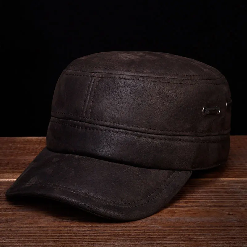 HL086 New Brand New Winter Warm Russian Real Leather Caps Hats Genuine Leather Baseball Caps