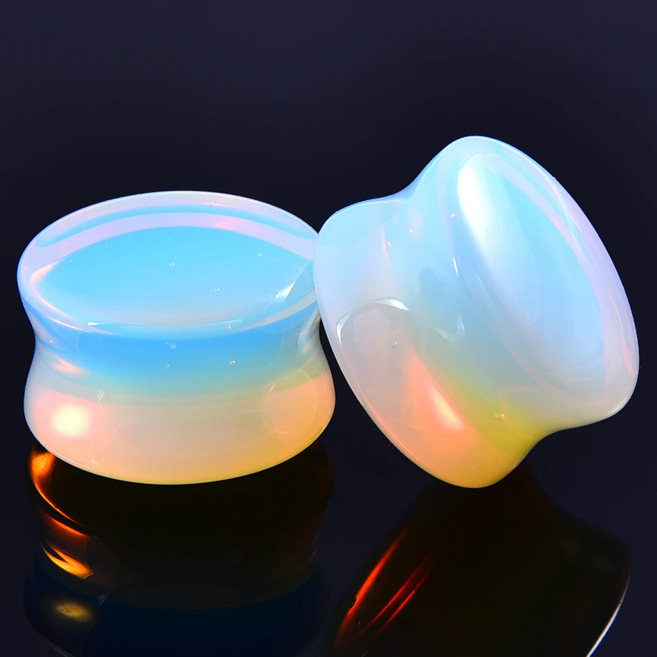 2pcs Opal Stone Double Flared Translucent Opal Ear Plugs and Tunnels Piercing Ear Gauges Stretcher Expander Body Jewelry