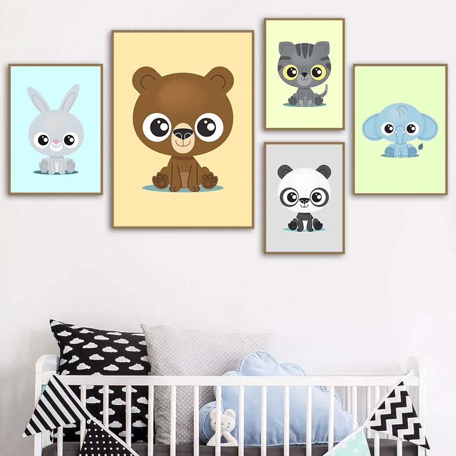 Angel's Art Cartoon Cute Lion Panda Tiger Rabbit HD Print Modern Wall Decoration Painting On Canvas