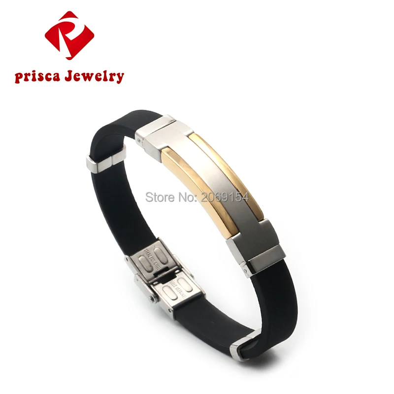 PAPERPLUS | Men Stainless Steel Black Bangle. French Italy Charm Jewelry. 21cm. Gold Plated. Hip Hop Gift