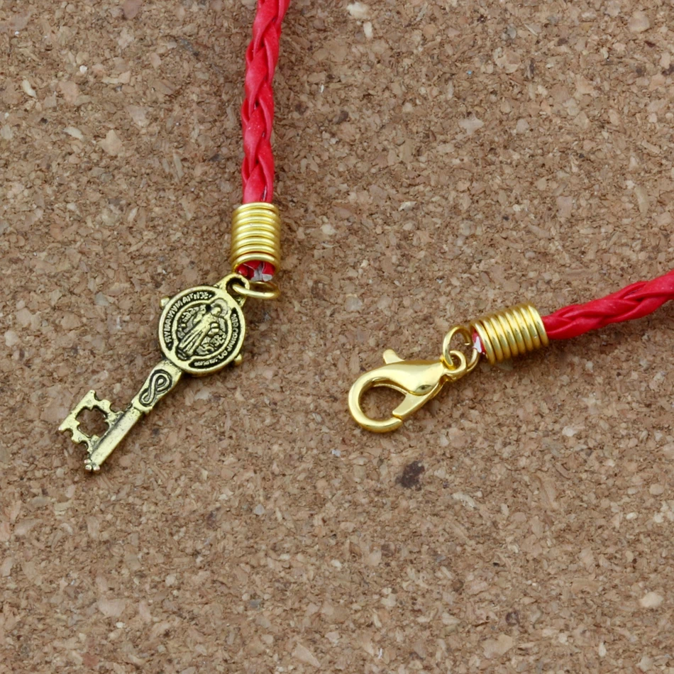 6Pcs Leather Bracelet Saint Benedict Medal Cross Key Religious Charms Pendants B-351