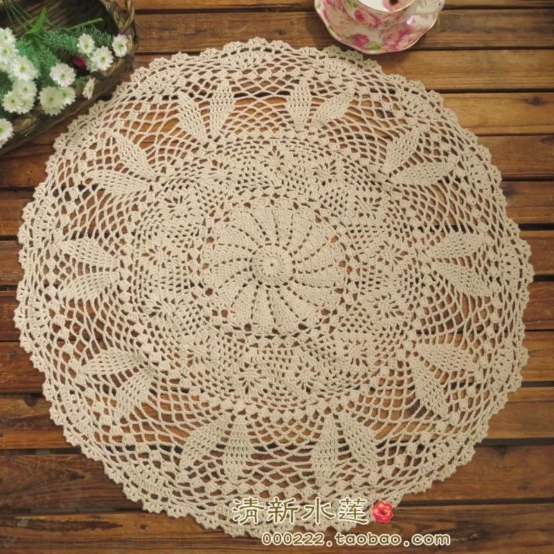 French Beautiful Design Crochet Circle Table Tablecloth Lace Table Cover Towel  Cutout Decoration White 55cm