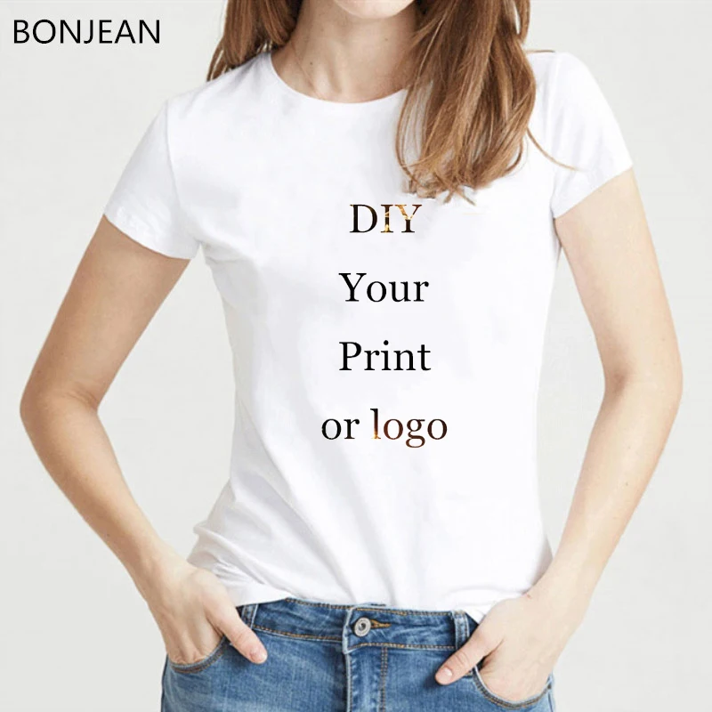 Customized Print t shirt women  Your own design  DIY photo tee shirt femme Summer White top t-shirt female birthday tshirt funny