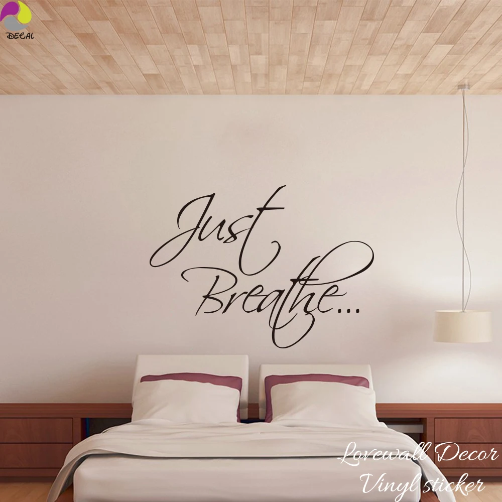 Just Breathe Quote Wall Sticker Bedroom Bathroom Wall Decal Sofa Living Room Cut Vinyl Home Decoration Wall Art Mural DIY