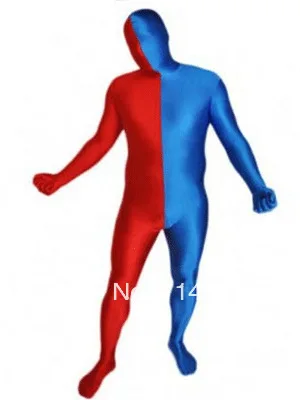 Blue & Red Split Spandex Full body Zentai Suit