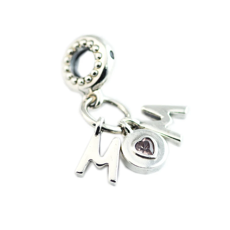 

925 Sterling Silver Perfect Mom Dangle Charm, Soft Pink & Lilac Crystal Fit Brand DIY Bracelets Mother's Day Jewelry