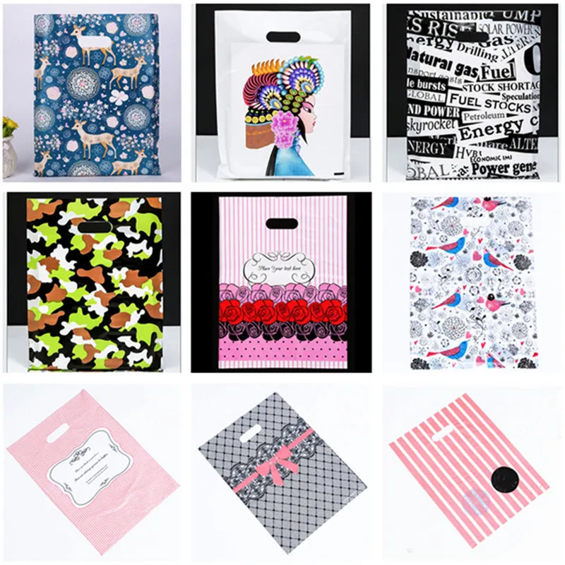 10pcs 15x20 20x26 25x35 30x40 35x45 Plastic Gift Bag Jewelry Shopping Bag Cartoon Kids Birthday Party Decoration Supplies Favors