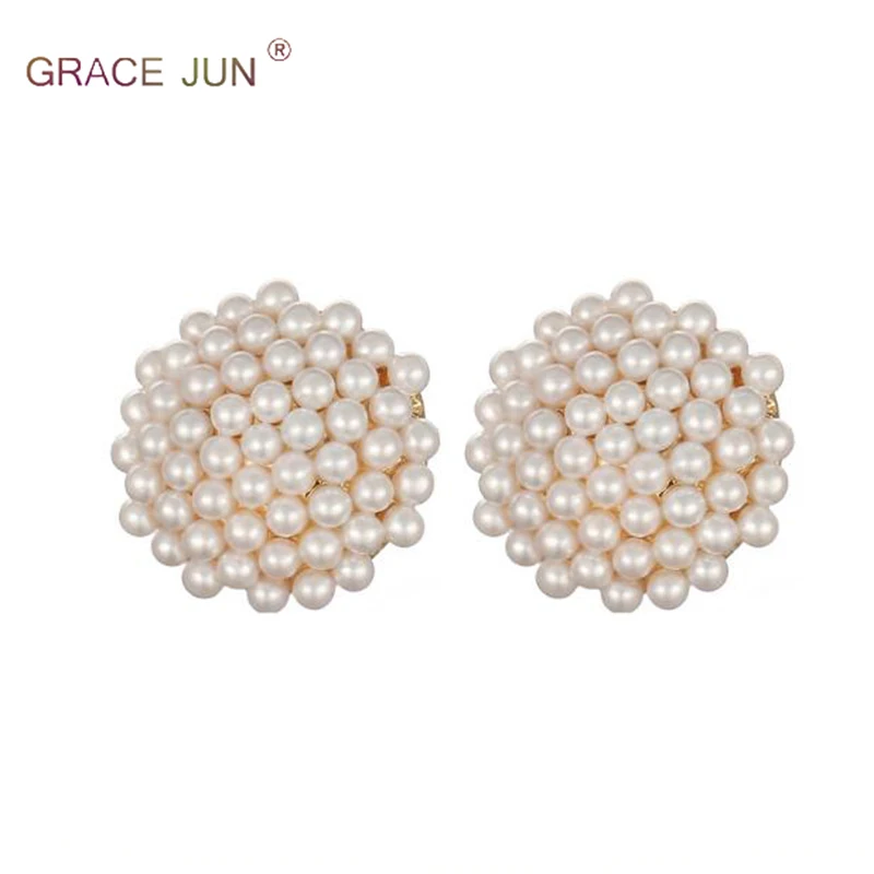 High Quality Full Inlay Simulated Pearl Mushroom Head Shape Round Shape Clip on Earrings Non Piercing and Pierced Earrings New