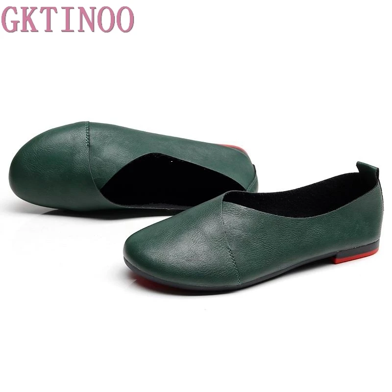 GKTINOO 2024 Vintage Handmade Shoes Leather Flats Women Shoes Shallow Mouth Casual Fashion Women Shoes Plus Size