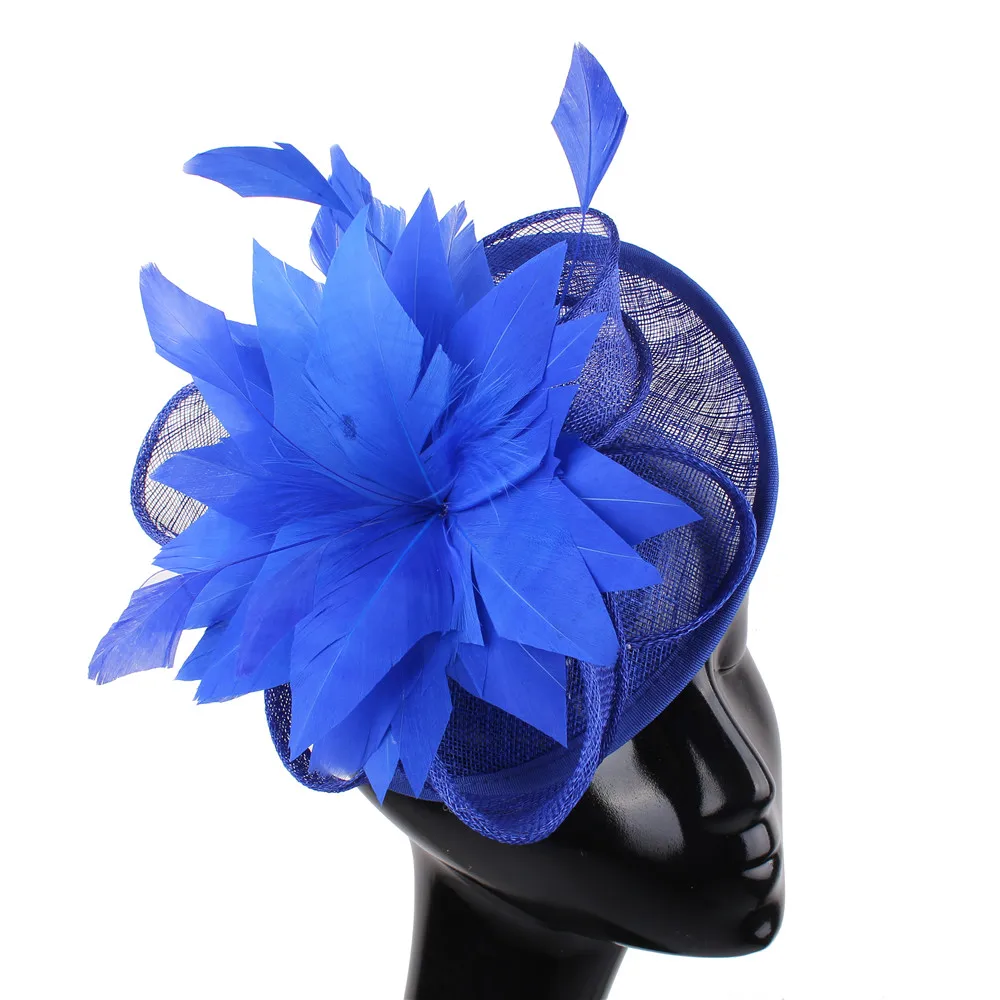 

Feather Flower Party Fascinator Hat Royal Blue Women Wedding Hair Ornaments Headpieces Bridal Hair Accessories Gift XMF265