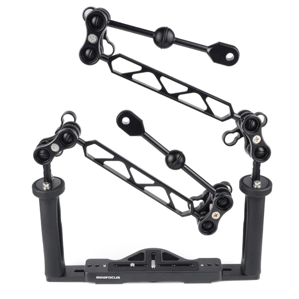 Dual Handle Tray/Grip Stabilizer Rig With Double Ball light Arm Ys Head and 1\'\' Ball Clamp Mount Set for Underwater Housings
