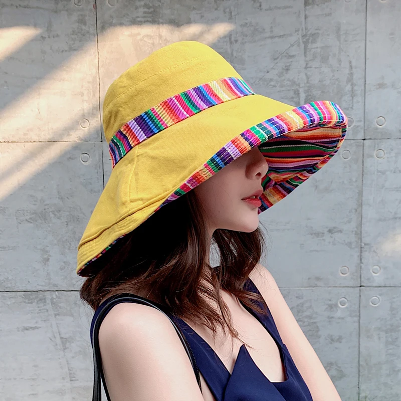 COKK Women Summer Hat Floppy Fisherman Cap Double Sided Sun Hat Female Wide Large Brim Bohemia Sunhat Beach Hat Cap Vacation New