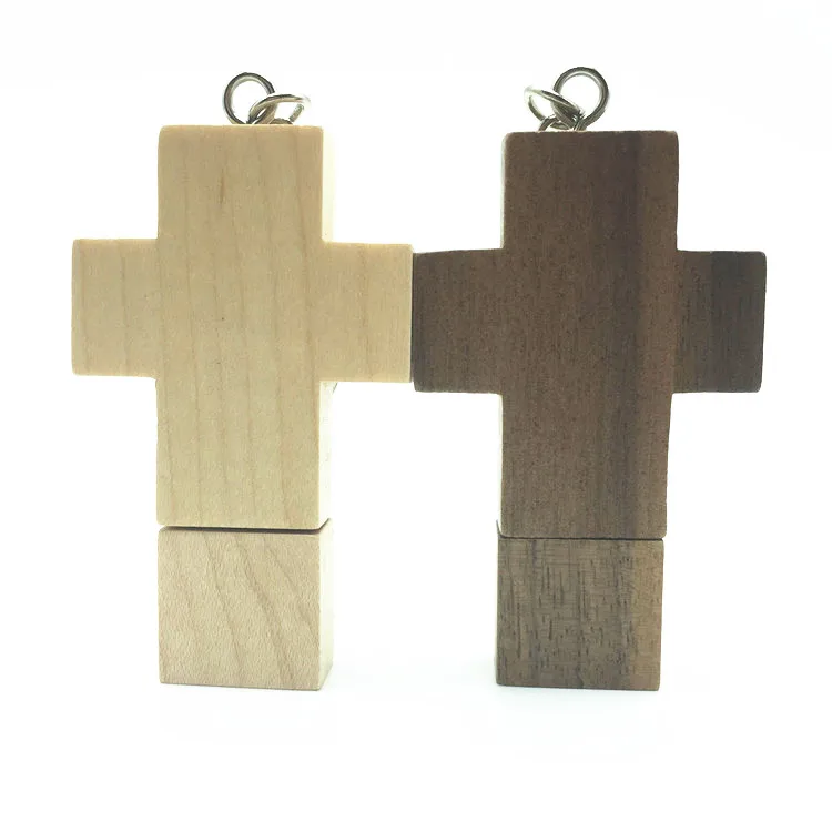 Unidad Flash USB cruzada de madera, pendrive de 4GB, 8GB, 16GB, 32GB, 64GB, con logotipo gratuito de más de 10 piezas