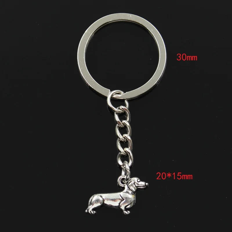 Fashion 30mm Key Ring Metal Key Chain Keychain Jewelry Antique Bronze Silver Color Plated Dog Dachshund 20x15mm Pendant