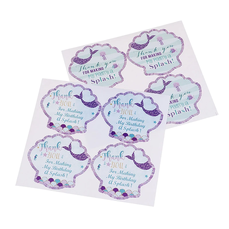 40pcs/pack Party Thank You Mermaid Design Sticker Sea Shell Label Favors Mermaid Party  Birthday Party Decorations