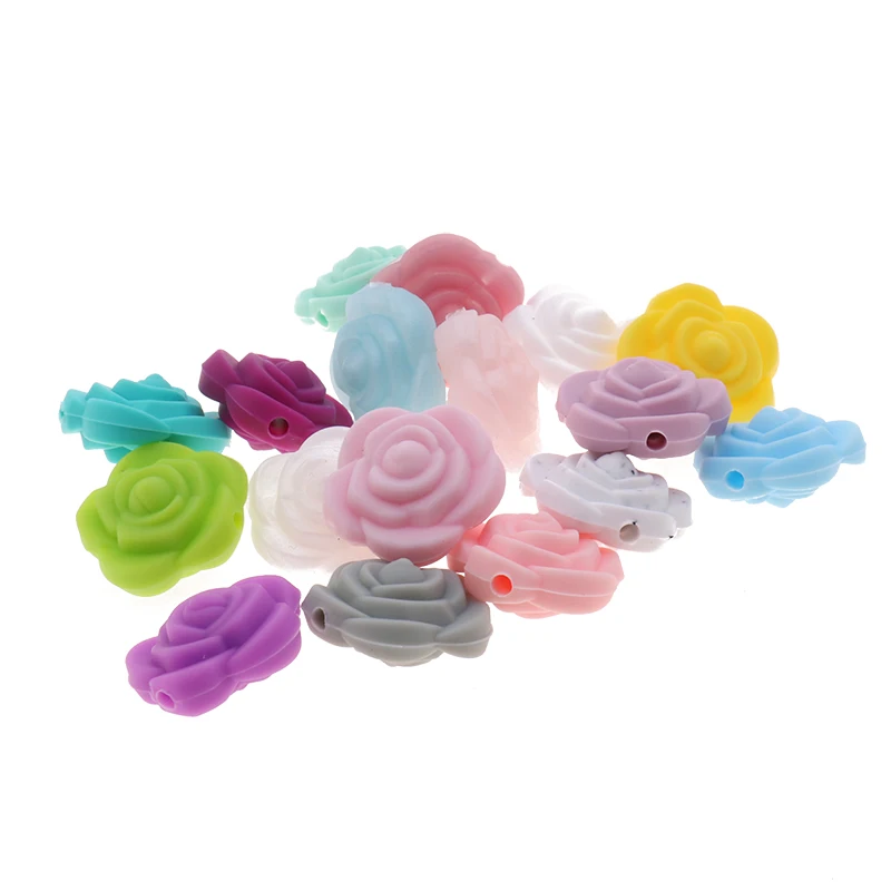 

Mini Flower 10pcs Silicone Rose Beads BPA Free Baby Teething Jewelry DIY Infant Biting Nursing Toys Pacifier Chain Food Grade