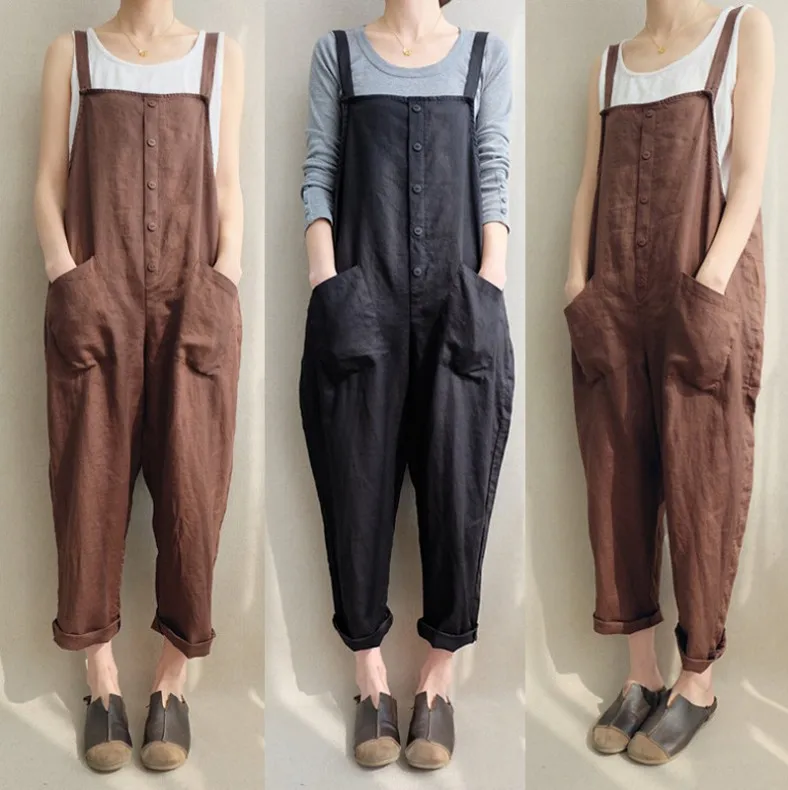 Women  Leisure Clothes Retro Loose Wide Leg Pants College Style Female Overalls 2019 Summer Fashion