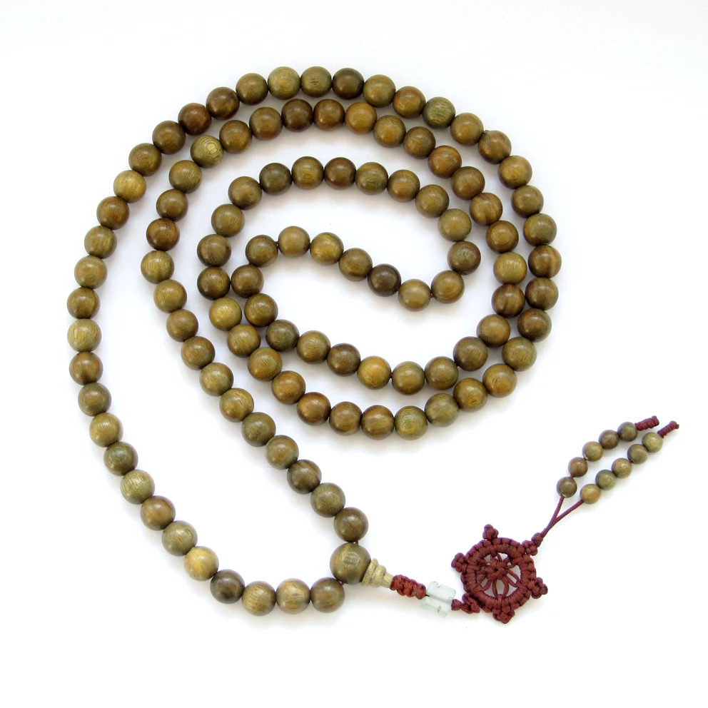 BRO625 Natural Green Sandalwood Beads Necklace 12mm for Man Buddhist 108 Beads Meditation Prayer Malas Rosary Fragrant Verawood