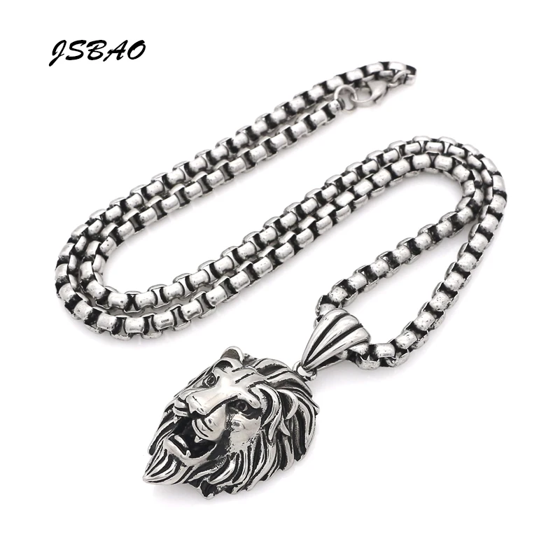 

JSBAO Hip Hop Big Lion Head Pendant & Necklace Animal King Vintage Black Hiphop Chain For Men/Women Jewelry Gift
