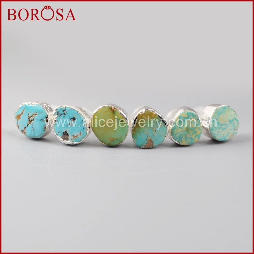 

BOROSA New Pure Silver Color Earrings for Women, Freeform Natural Blue Stone Turquoises Stud Earrings Fashion Jewelry SS043