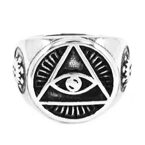 Illuminati Pyramid Eye Symbol Ring High Quality Stainless Steel Jewelry Silver Color Gold Motor Biker Men Ring Wholesale SWR0377