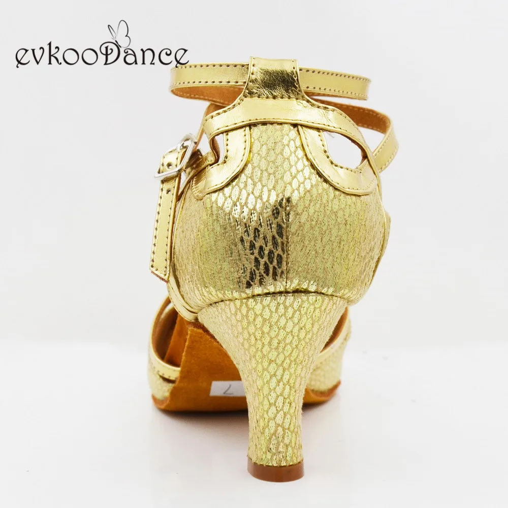 Evkoodance Customsize Zapatos De Baile golden pu 6cm heel height Professional Dance Shoes Size US 4-12 Evkoo-575