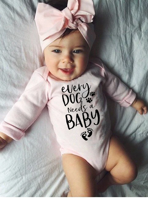 

0-24M Infant Newborn Baby Girls Boys Long Sleeve Every Dog Needs A Baby Letter Print Romper Jumpsuit Outfit Clothes Autumn