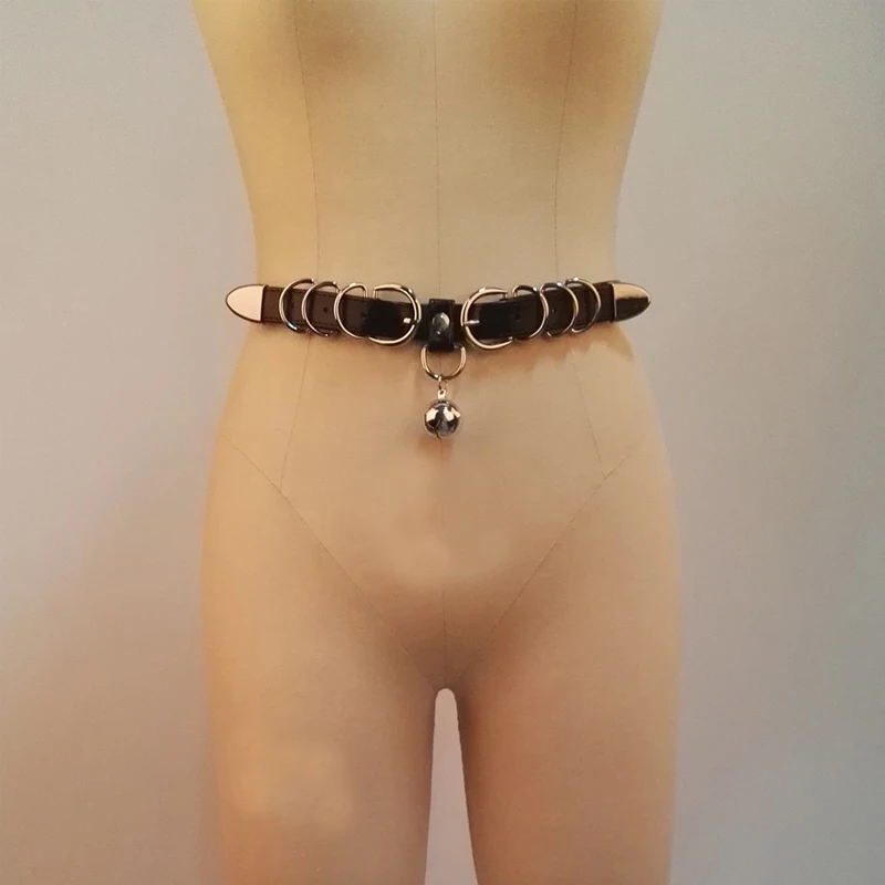 

100% Handmade Women Girl Jingle Bell Buckle Waist Belt Bondage Punk Leather Belt Gothic Cosplay