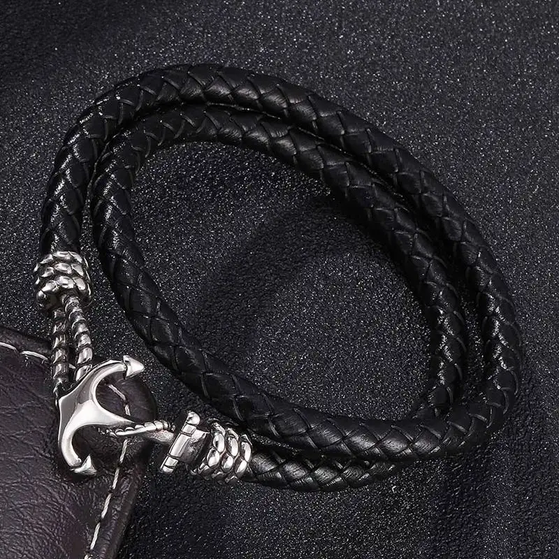 Fashion New Leather Bracelet Men Charm Anchor Bracelet Male Wristband Wrap Leather Womne Jewelry Gifts BB756