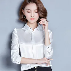 Silk Satin Blouse 2019 New Fashion Long Sleeve Women Slim  Blouses and Tops Lapel Office Shirt OL Blusas Chemise Femme Plus Size