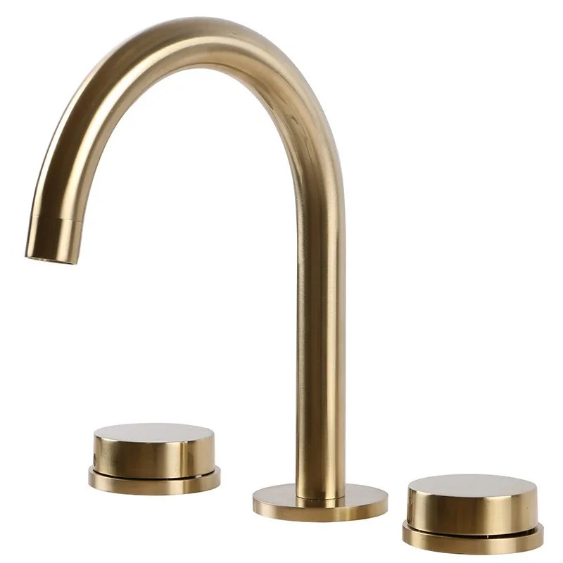 Brushed gold Black plated brass bathroom sink faucet Basin Cold Hot water faucet,top quality  three holes two handles