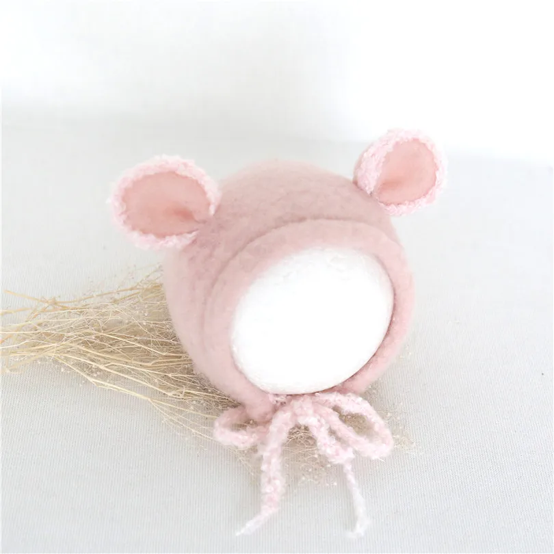 

Vintage Felted Wool Newborn Teddy Bear Bonnet Handmade Tiny Baby Girl Hat For Photography Shoot Newborn Bear Bonnet Photo Props