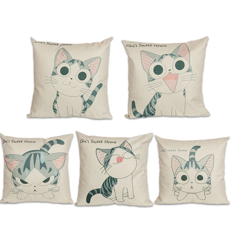 Lovely Cartoon Cute Cat Cushions Cover Cotton Linen Home Decor Throw Pillow Sofa Office Car Seat Pillowcase Cover