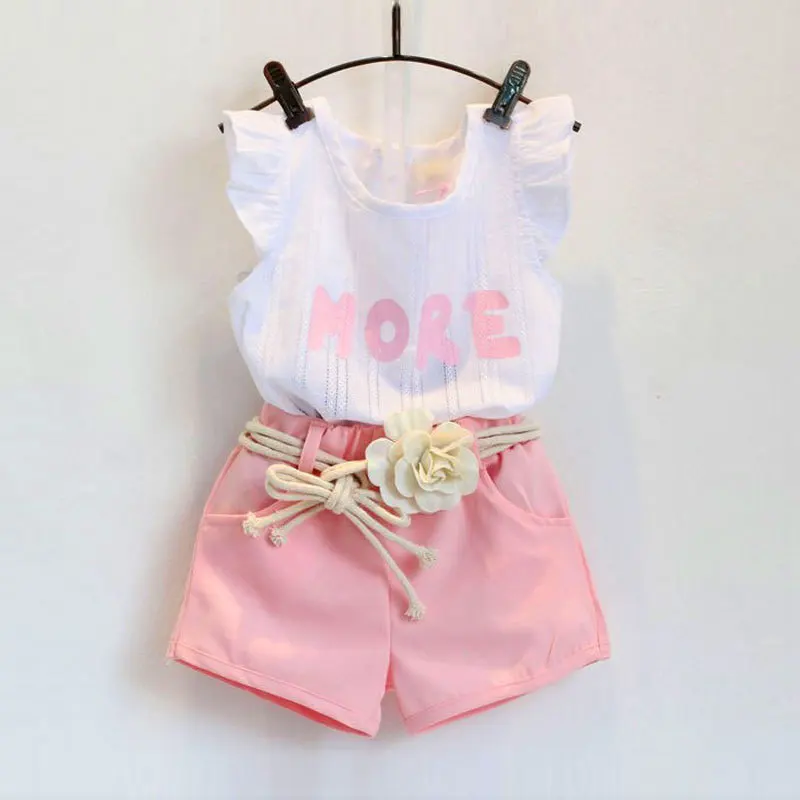 Summer Baby Girls Clothes Cotton Sleeveless Girl Costume Kids Outfit infant Tracksuit Toddler tops+shorts Child Dress 2-7Y A161