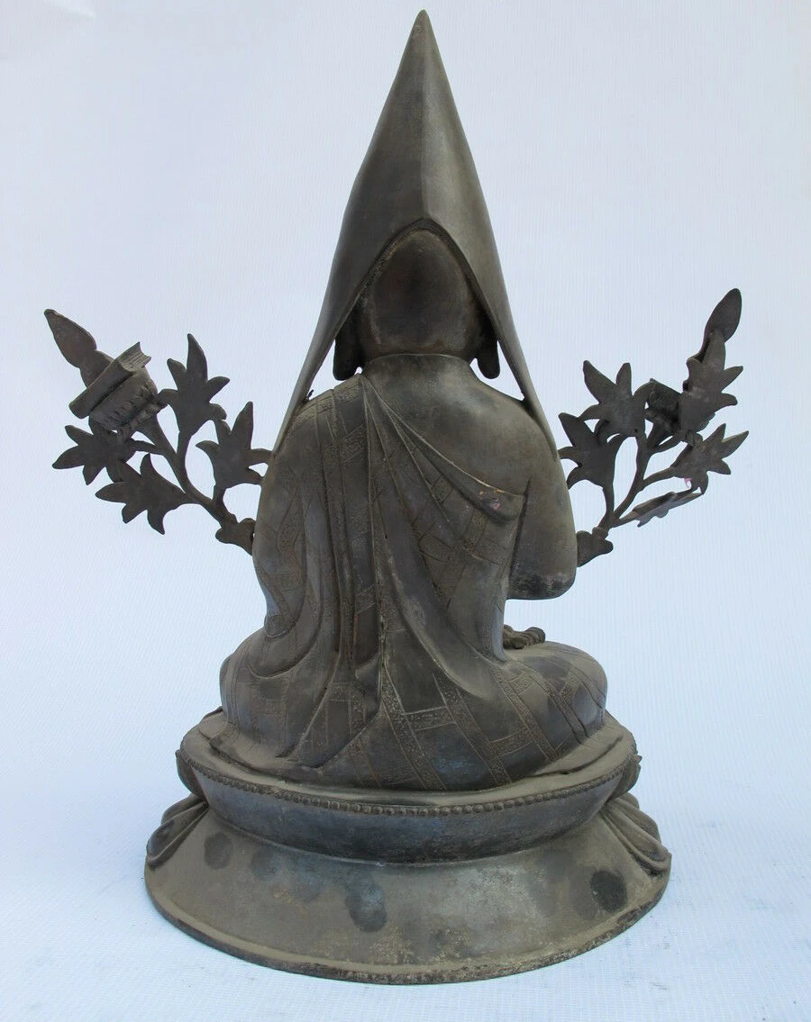 Tibet Buddhism Je Tsongkhapa Lama Tsongkhaba old Pure Bronze Buddha Statue