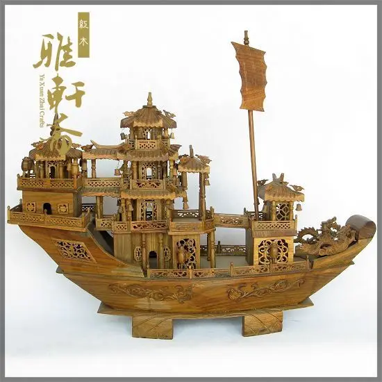 [TZ] Zhai mahogany crafts ornaments large 62 cm verawood woodcarving Everything is going smoothly. mahogany Dragon Boat