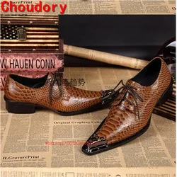 Choudory Men Dress Shoes 2021 Pointy Snake Skin Oxford Shoes For Men Flats Chaussure Homme Mens Italian Leather Shoes