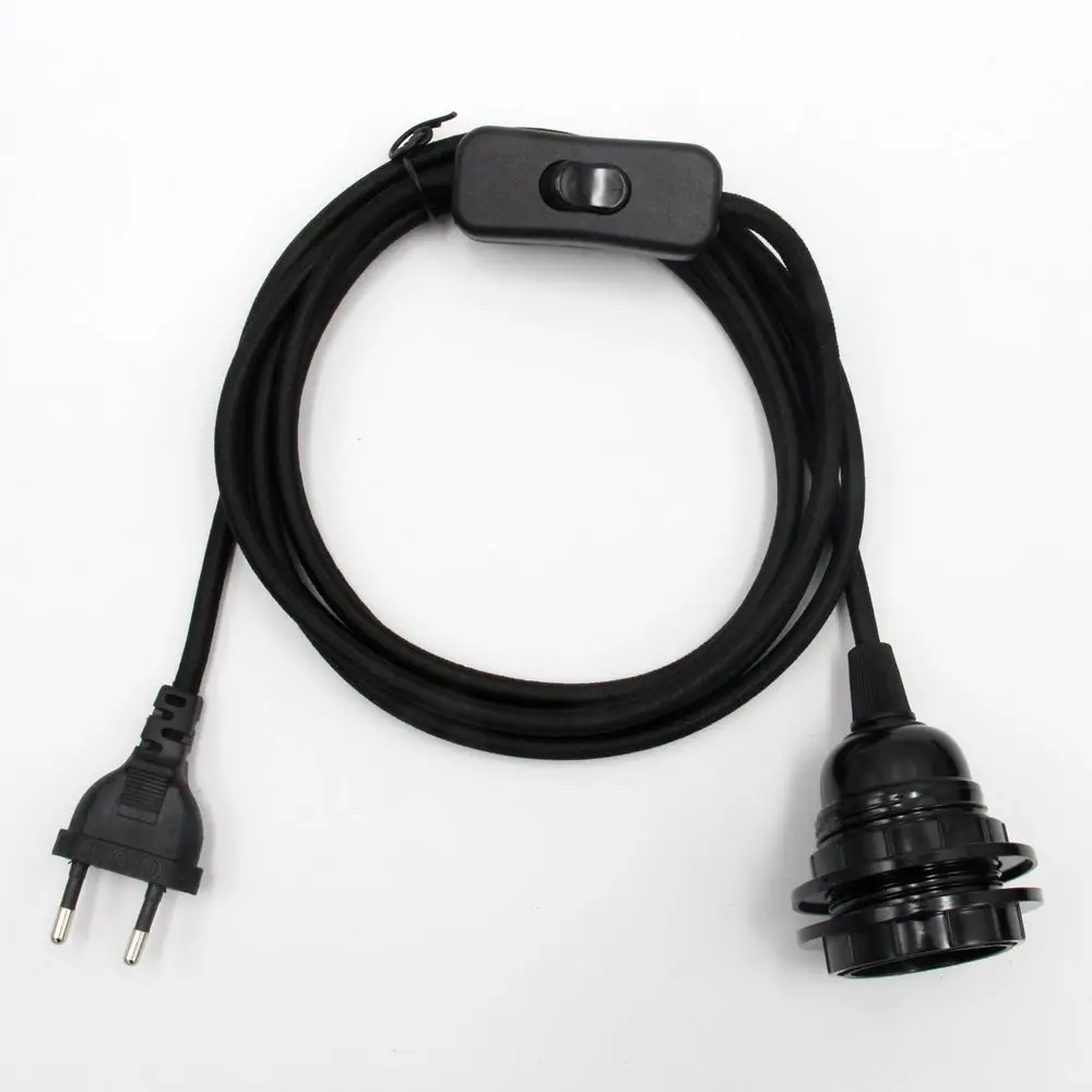 220V AC EU Plug Lamp Cord with Switch E27 Threaded Lamp Holder Lampshade Rings For Indoor Decor Hanging Light