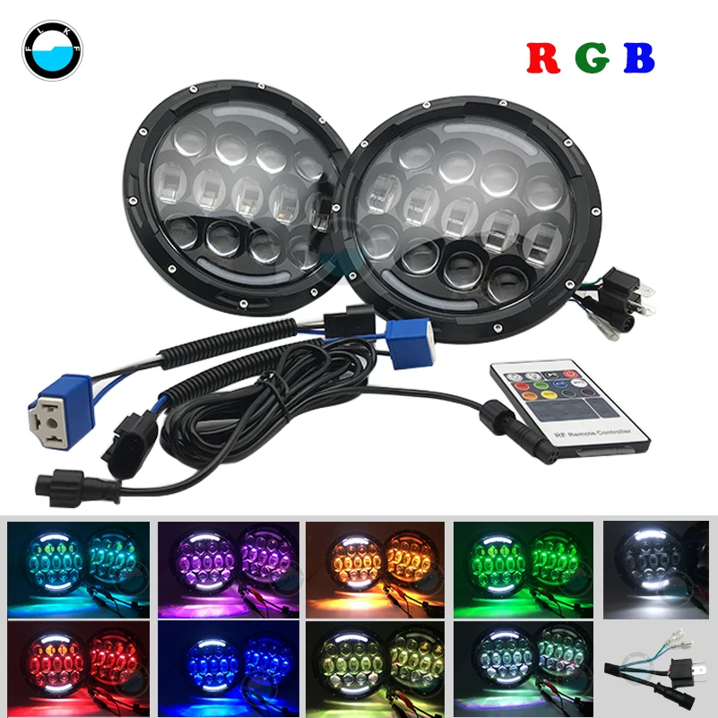 

7 inch LED Headlight DRL Halo Angle Eyes RGB with Remote Control for 1997~2016 Jeep Wrangler JK LJ CJ Hummer H1 H2 Headlamp.