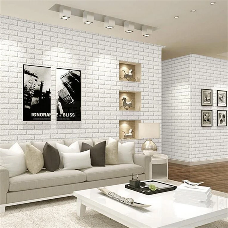 wellyu Thick pure white embossed three-dimensional brick pattern wallpaper Korean clothing store shadow brick wallpaper