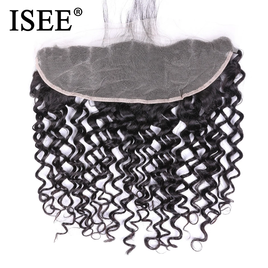 

ISEE HAIR Brazilian Deep Wave Frontal Lace Closure With Baby Hair 100% Remy Human Hair Extensions 13*4 Hand Tied Hair Extension