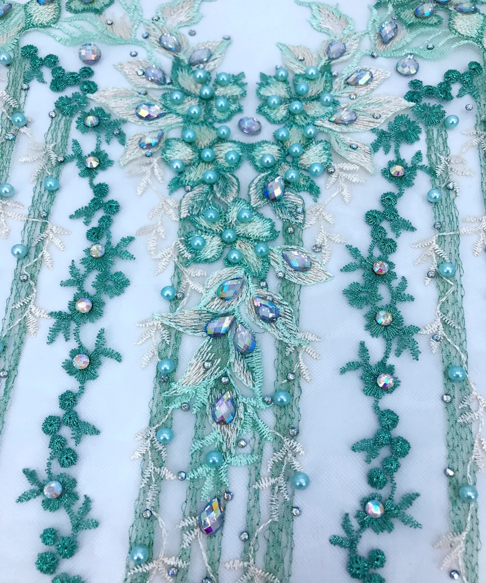 sew on beads rhinestones light green lace applique  triming patches 62*30cm  for evening dress DIY  accessories